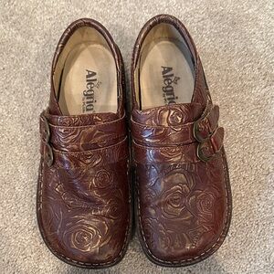 Alegria Floral Embossed Leather Clogs